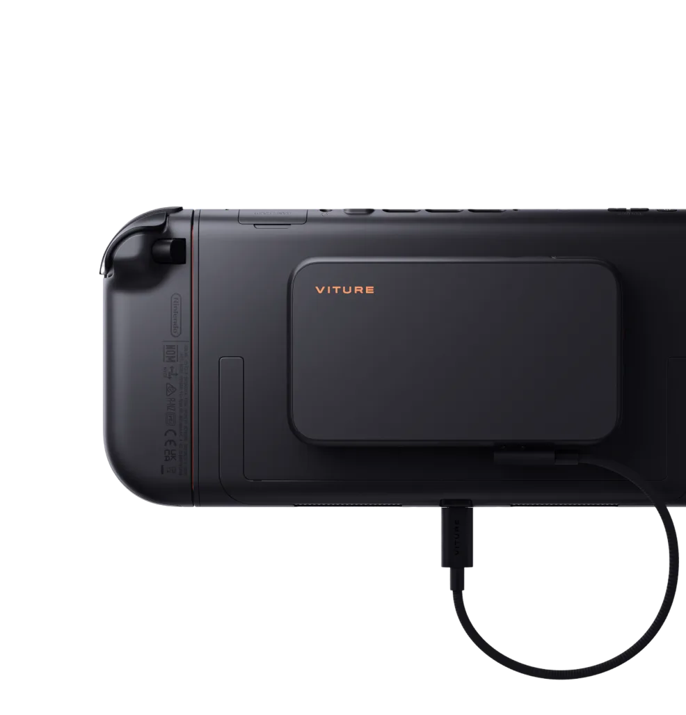 Switch 2 with Mobile Dock Mini attached, charging over one cable