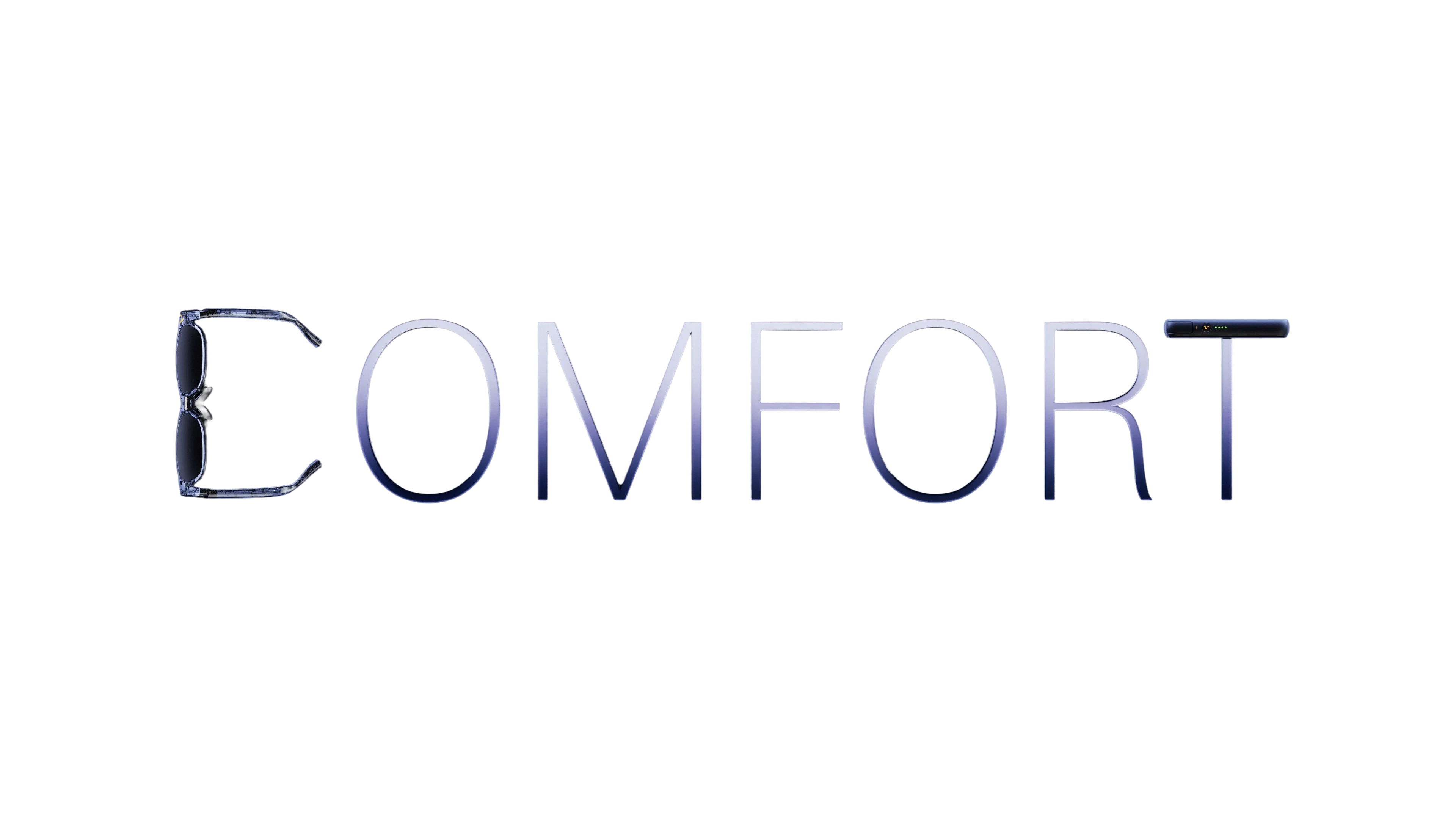COMFORT — glasses form the C, mobile dock forms the T